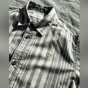 Calvin Klein Grey Stripe Button Down Shirt 10-12